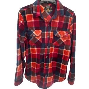 Freedom Foundry Men's L Plaid Flannel ButtonUp Red Orange Navy Long Sleeve Shirt